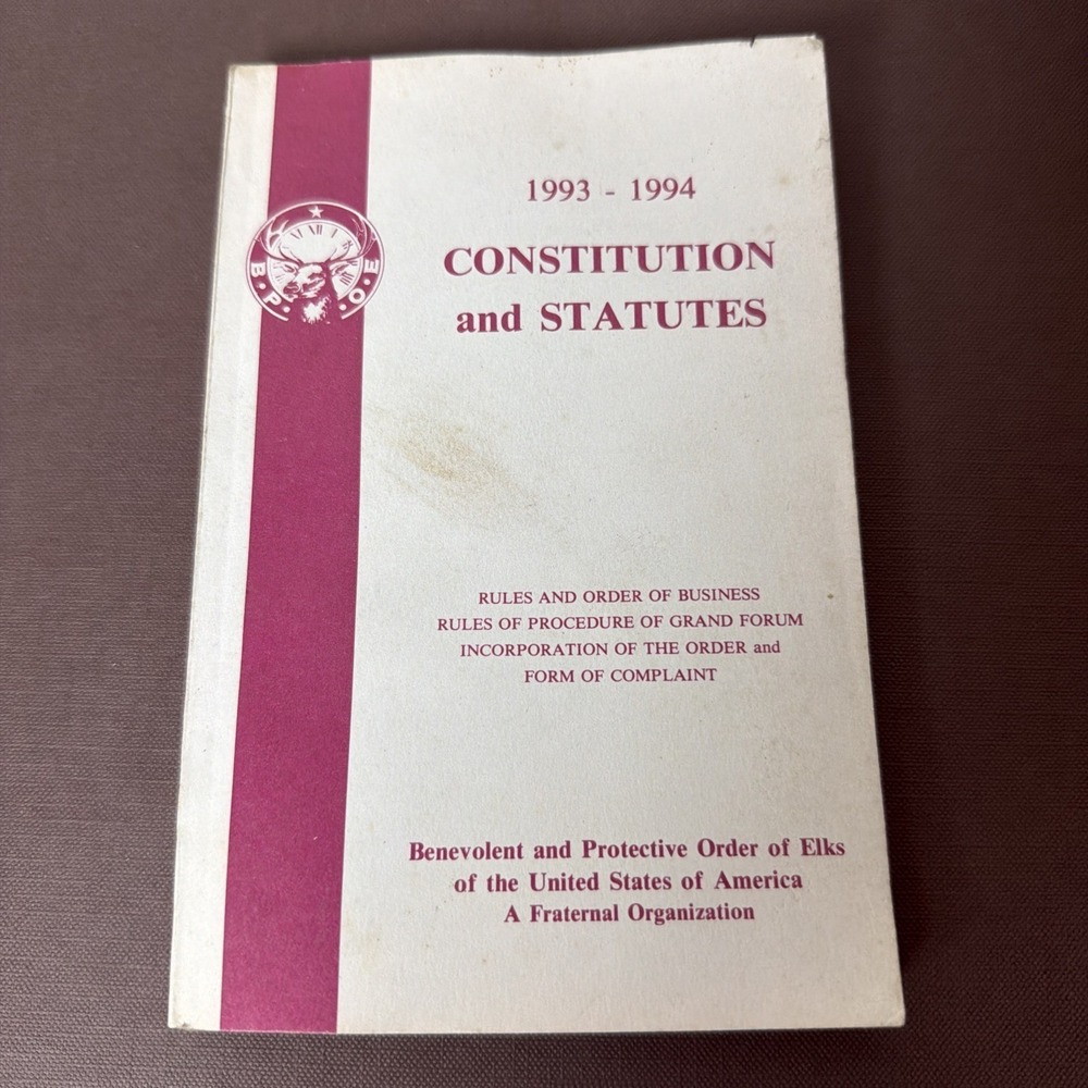 Elks Constitution And Statutes BPOE 1993-1994 Softcover Book Vintageโ